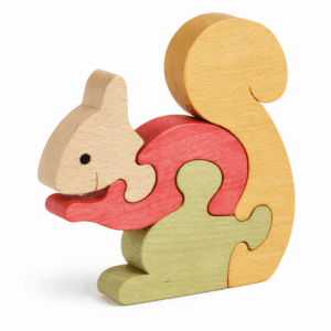 Puzzle en bois écureuil coloré en hêtre massif, jouet éducatif enfant avec 4 pièces emboîtables