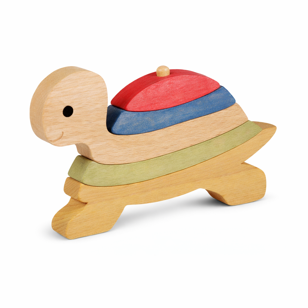 puzzle-en-bois-empiler-tortue Jouet tortue en bois empilable pour enfant avec pièces colorées, jeu éducatif à empiler