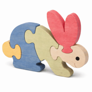 Puzzle lapin en bois coloré pour enfant, jouet éducatif avec pièces emboîtables