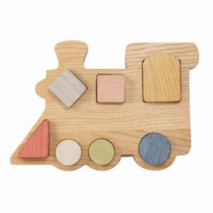 Puzzle train en bois à encastrement – jouet éducatif enfant avec formes colorées