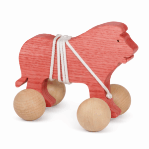 Jouet à tirer en bois chien bleu avec roues et corde – jouet d’éveil enfant en bois naturel