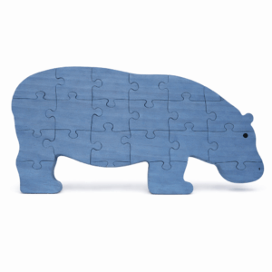 Puzzle hippopotame en bois bleu pour enfant, jouet éducatif avec pièces emboîtables