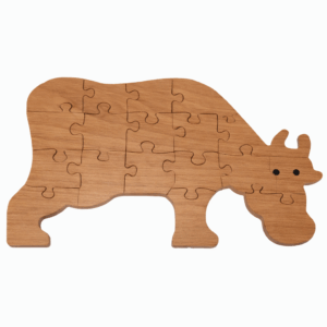 Puzzle vache en bois naturel – jouet éducatif enfant à assembler en pièces