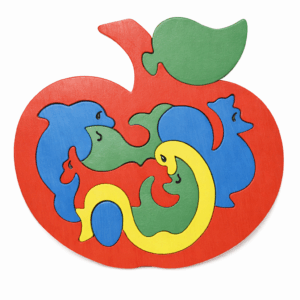 Puzzle pomme en bois coloré avec animaux pour enfant, jeu éducatif avec pièces emboîtables